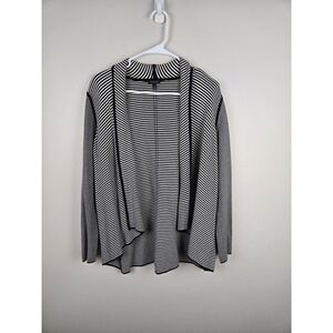 TALBOTS Womens Striped Cardigan Sweater Black White Size S Open Front‎